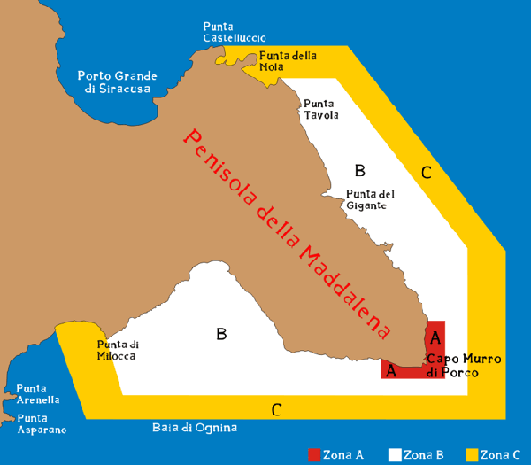 Perimetro dell'Area Marina Protetta Plemmirio