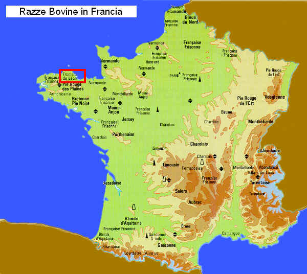Zona di allevamento della razza Froment du Leon  in Francia 