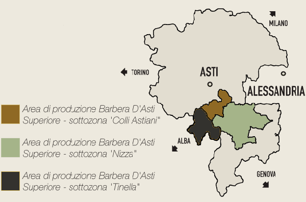 Zone di produzione del Barbera d'Asti