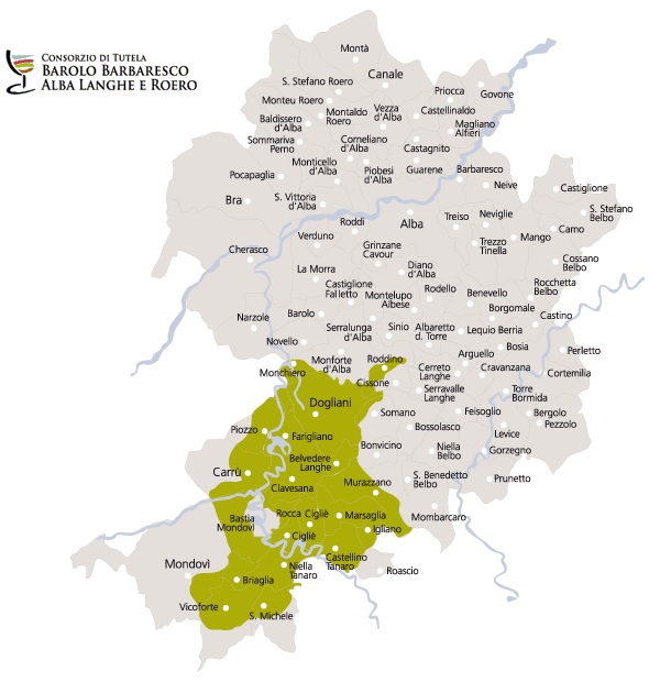 Zona di produzione del Dolcetto di Dogliani Superiore o Dogliani 