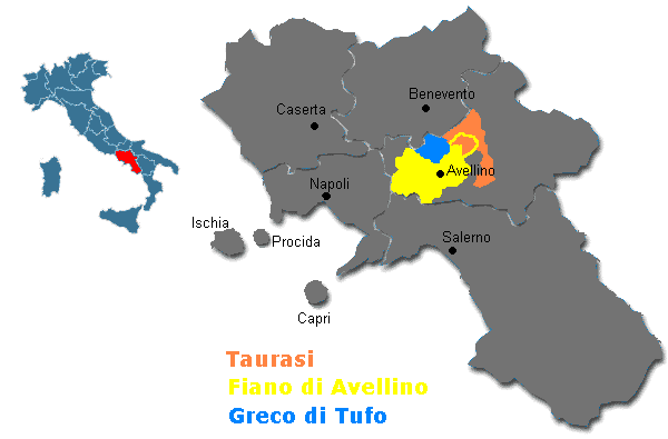 Zona di produzione del Taurasi DOCG 
