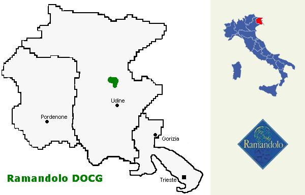 Zona di produzione e Logo del Consorzio per la Tutela del vino Ramandolo DOCG